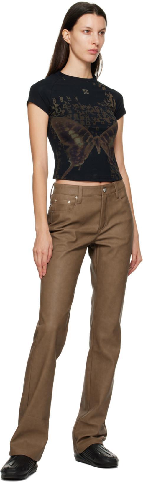 MISBHV Brown Straight Faux-leather Pants