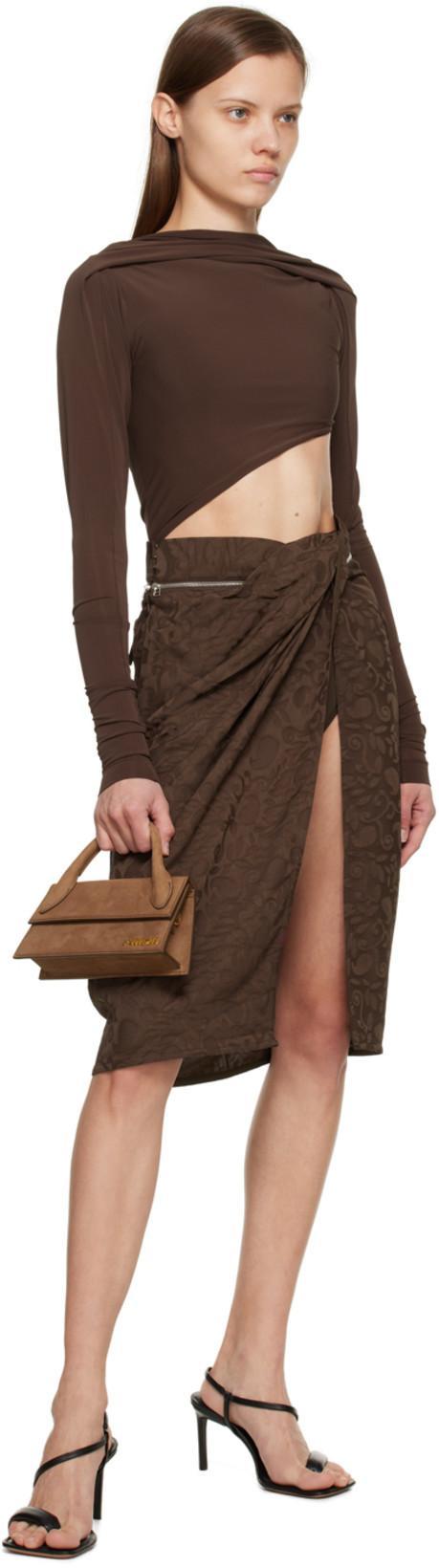 JACQUEMUS Asymmetric Cropped Bodysuit In Brown