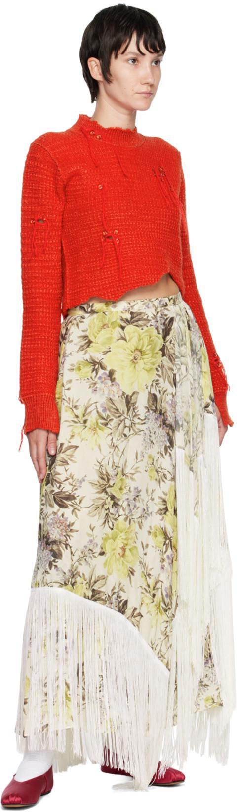 ACNE STUDIOS Floral-print Asymmetric Fringed Skirt In Beige