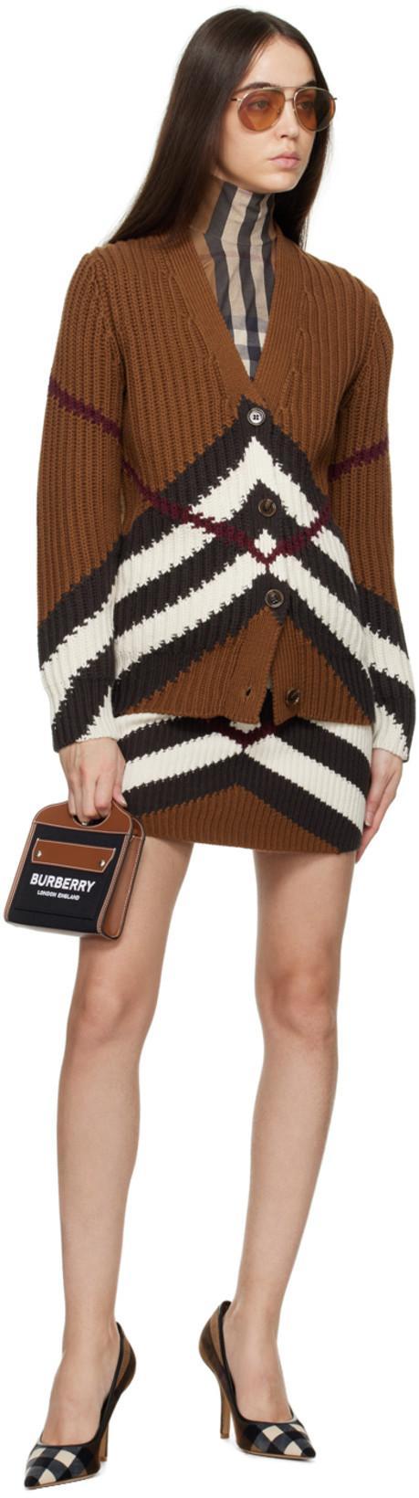 BURBERRY Striped Ribbed Cashmere And Cotton-blend Cardigan In Dark Birch Brown