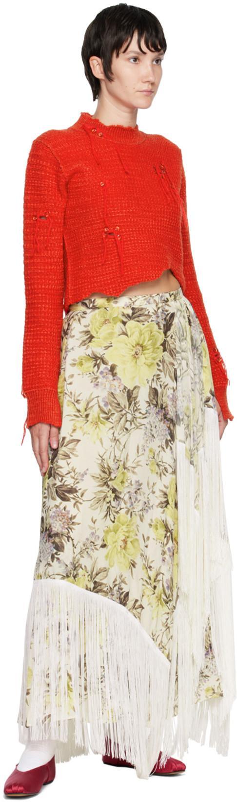 ACNE STUDIOS Floral-print Asymmetric Fringed Skirt In Beige