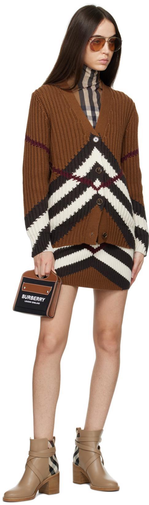 BURBERRY Striped Ribbed Cashmere And Cotton-blend Cardigan In Dark Birch Brown