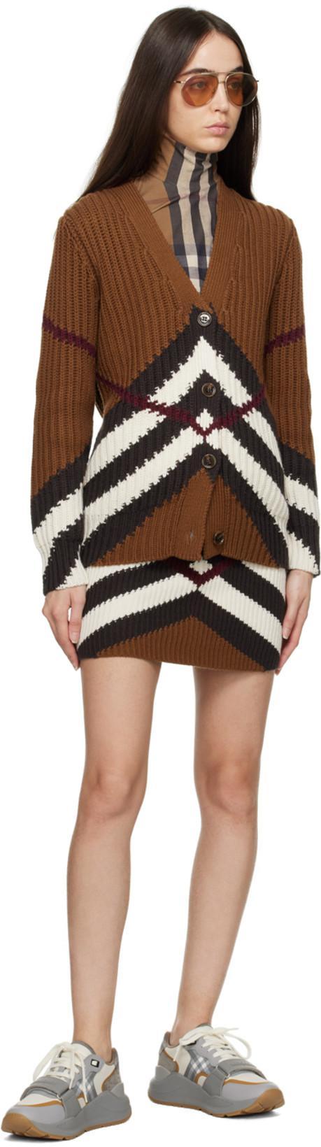 BURBERRY Striped Ribbed Cashmere And Cotton-blend Cardigan In Dark Birch Brown