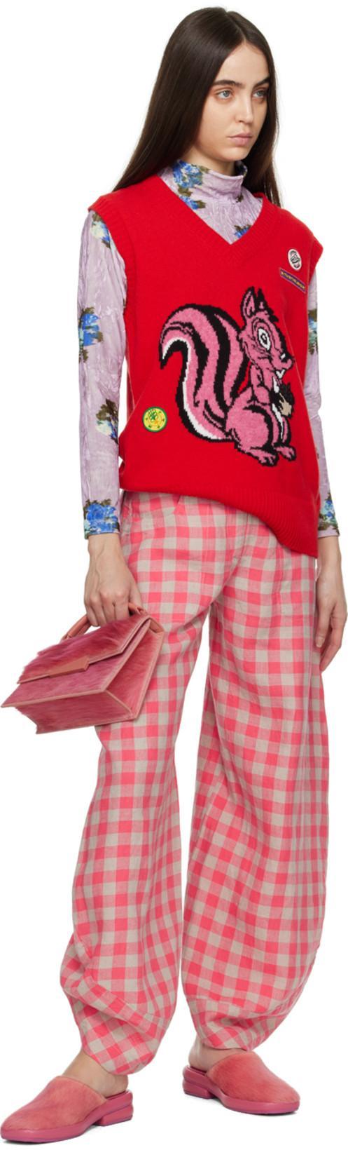 CORMIO Graphic Patch Ribbed V-neck Vest In Red