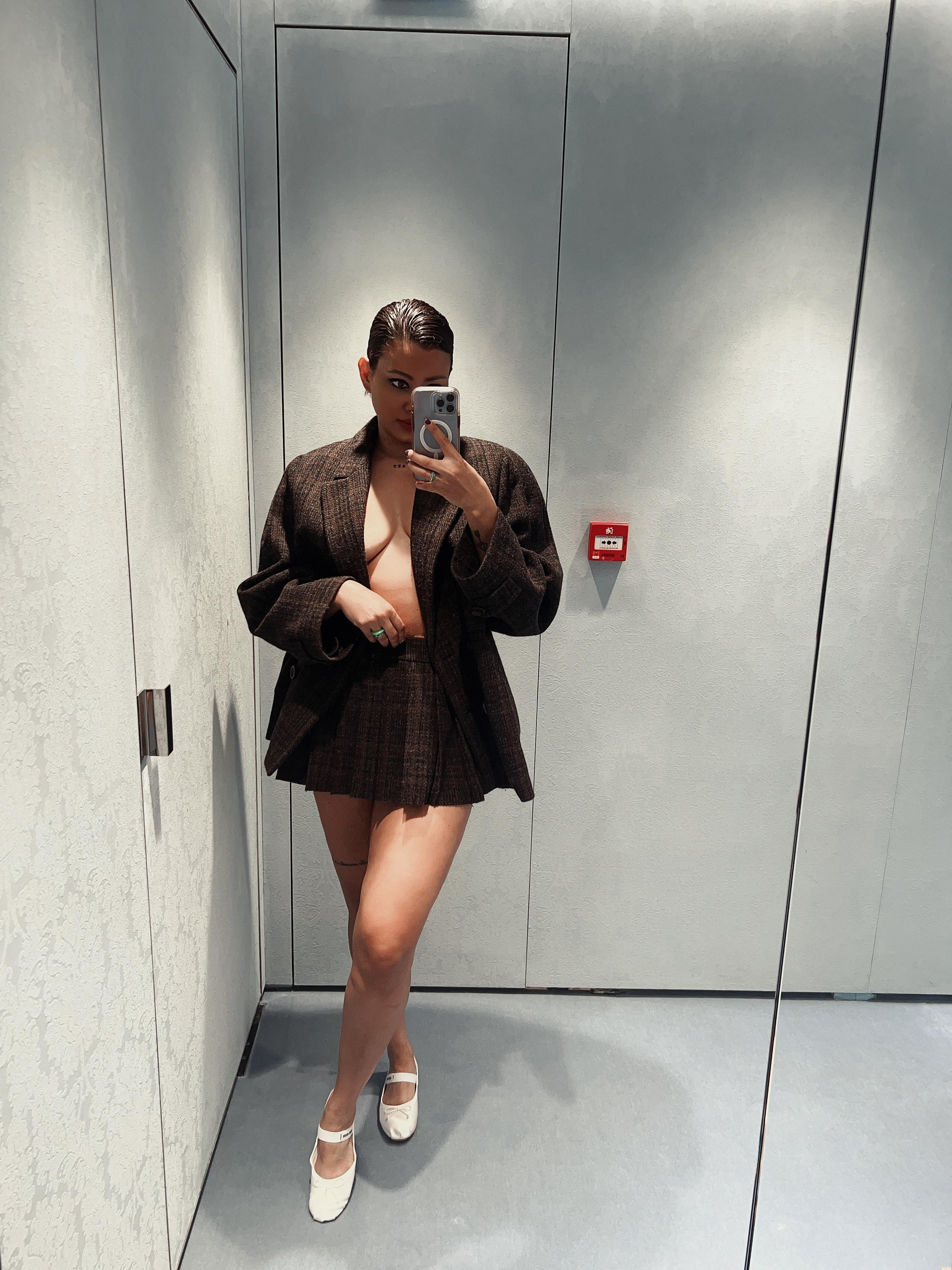 MIU MIU Leather Mary Jane Ballerina Flats In Bianco