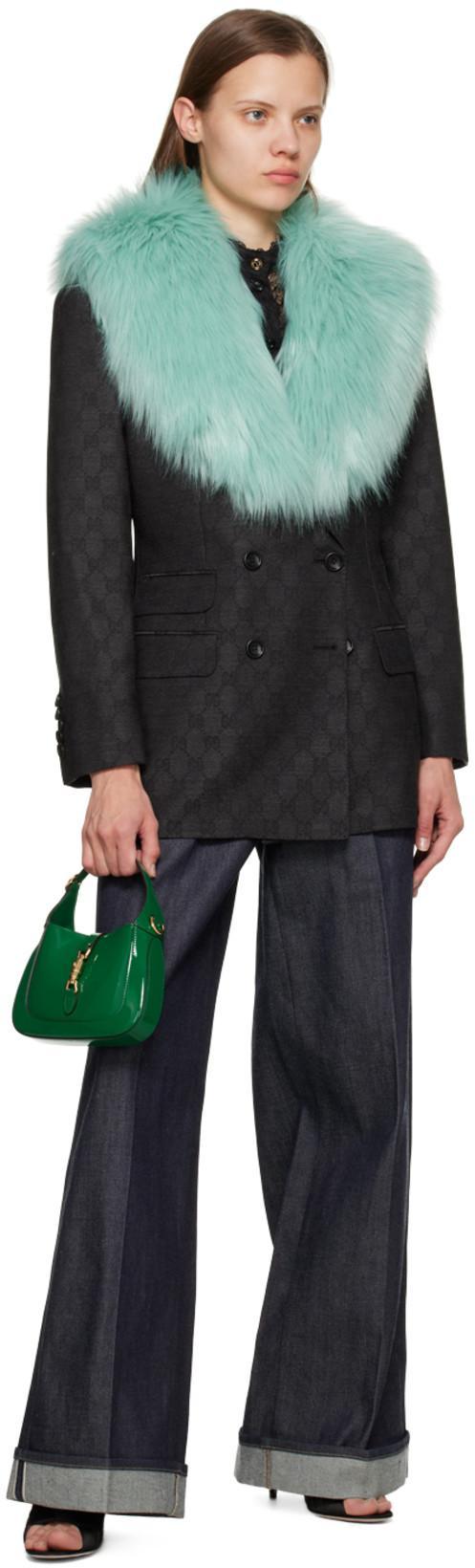 GUCCI Monogram-pattern Double-breasted Blazer In Grey