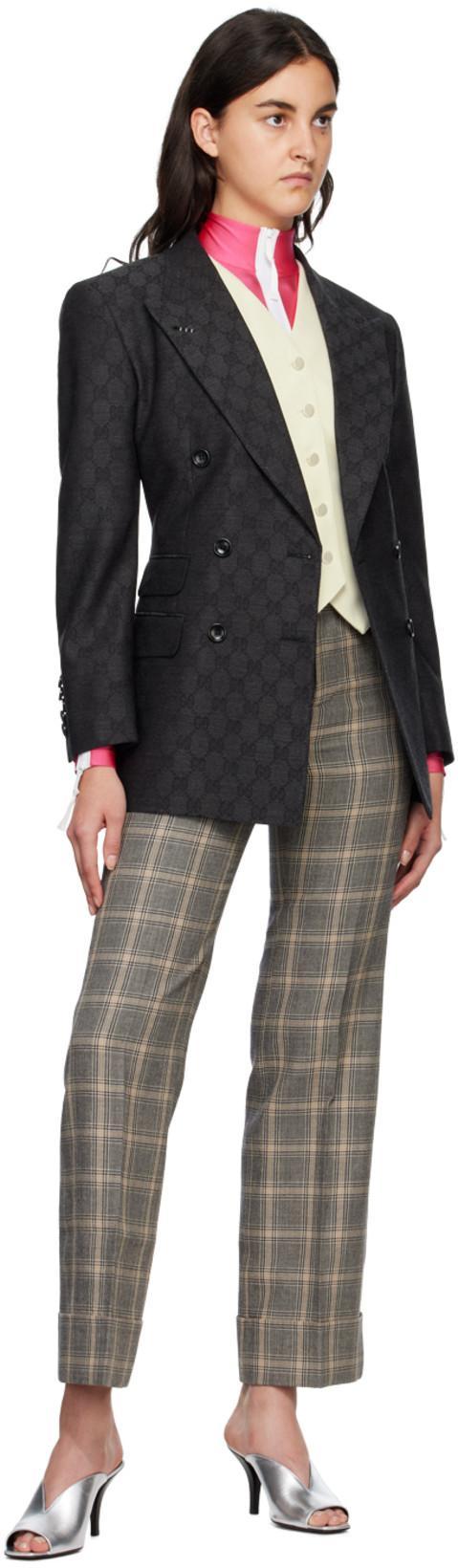 GUCCI Monogram-pattern Double-breasted Blazer In Grey