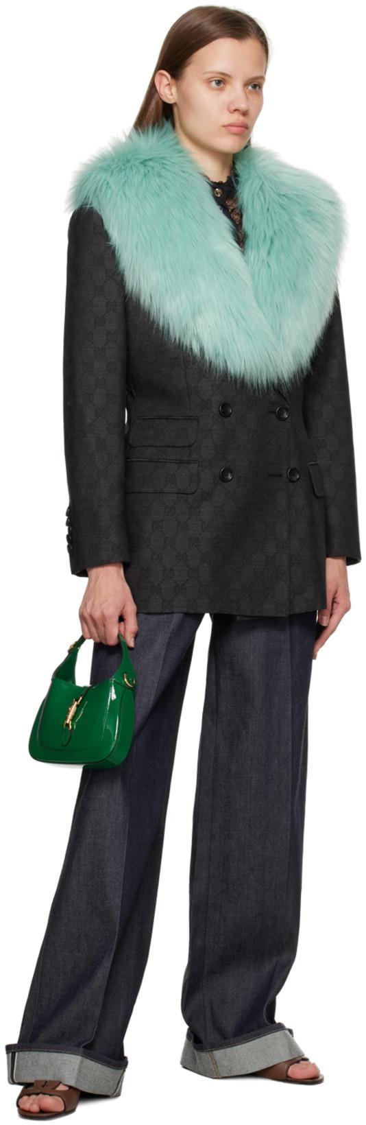 GUCCI Monogram-pattern Double-breasted Blazer In Grey