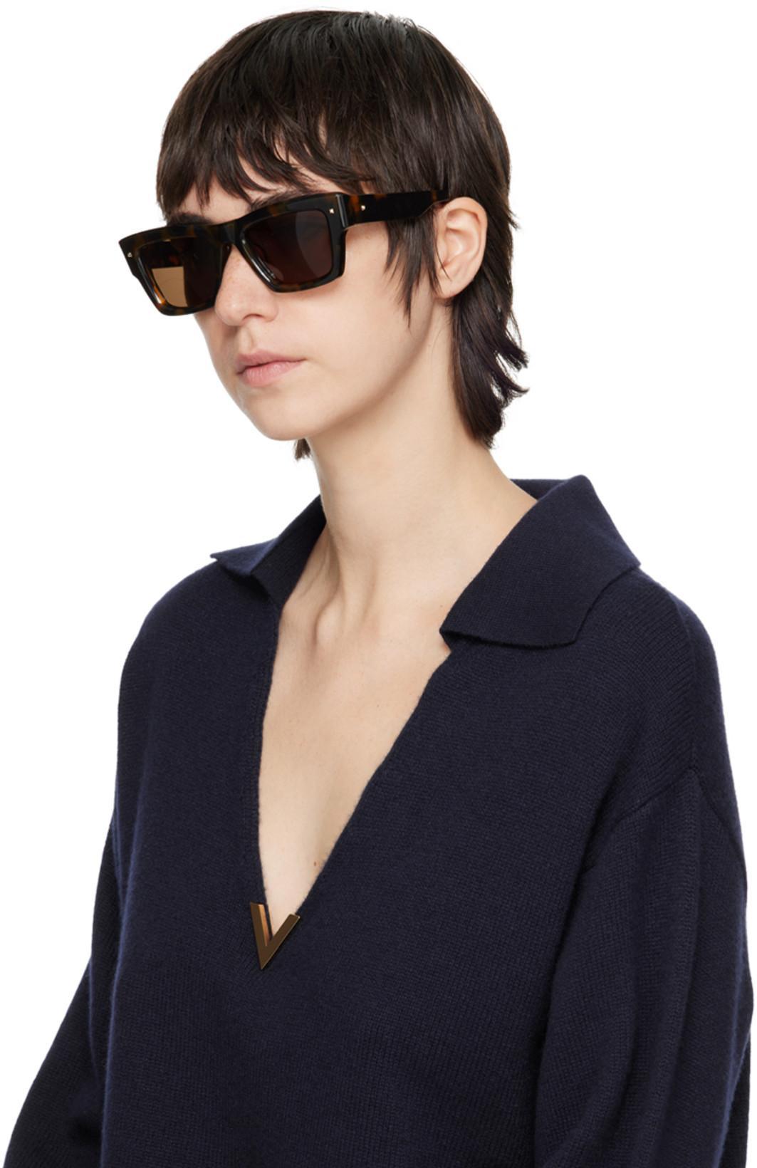 VALENTINO Garavani Brown Tortoise Acetate Sunglasses In Black