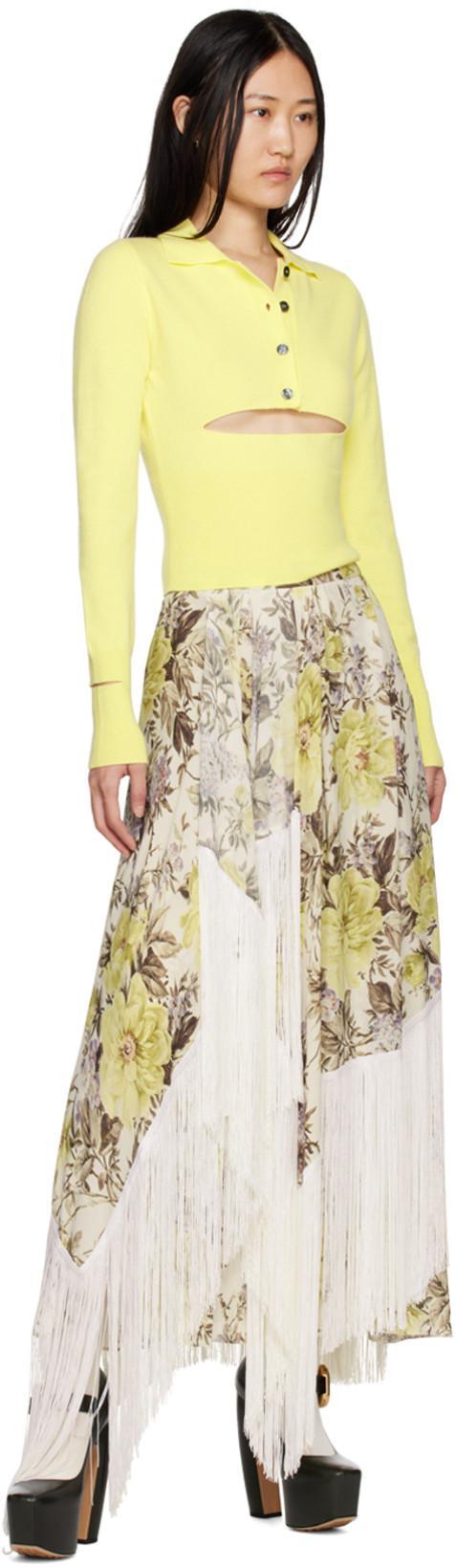 ACNE STUDIOS Floral-print Asymmetric Fringed Skirt In Beige