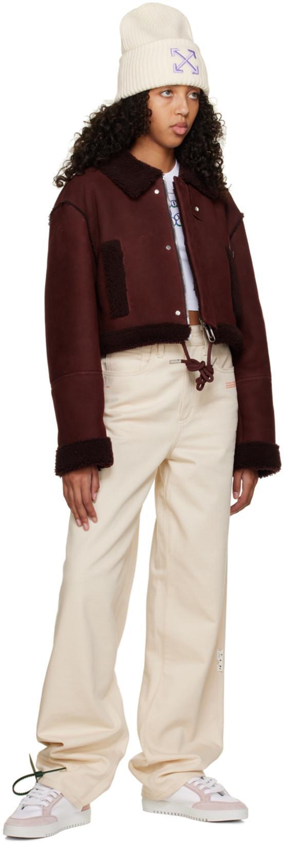 OFF-WHITE Cropped Faux Shearling-trimmed Suede Jacket In Burgundy