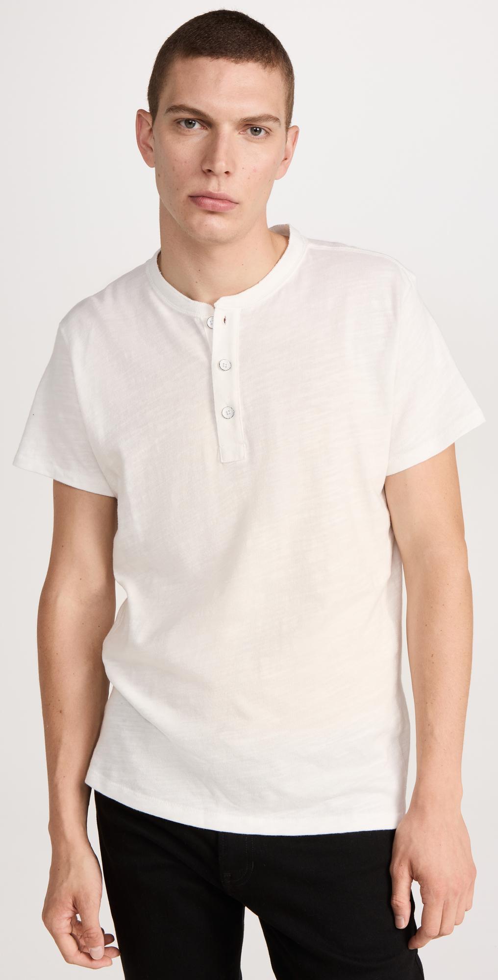 RAG & BONE White Cotton Classic Short Sleeve Henley
