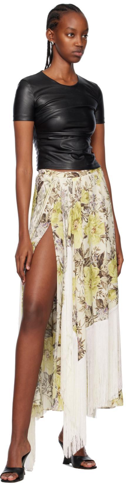 ACNE STUDIOS Floral-print Asymmetric Fringed Skirt In Beige