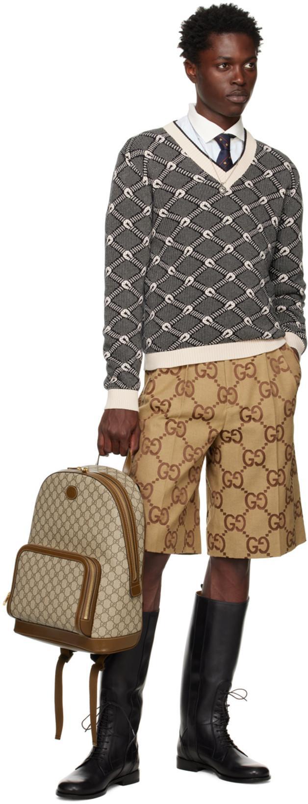 GUCCI Mens Blue Ivory Monogram-intarsia Regular-fit Wool Jumper