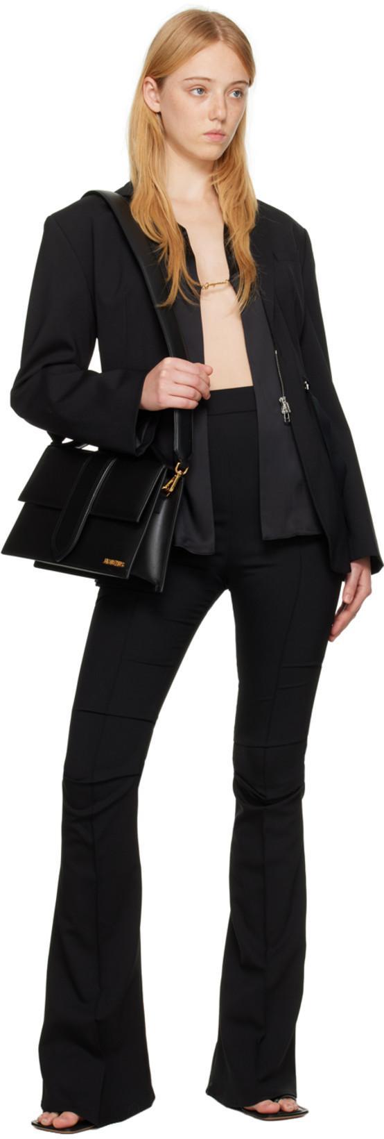 JACQUEMUS Gold Toned Logo Link Satin Shirt In Black