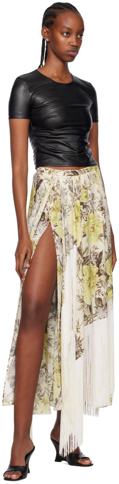 ACNE STUDIOS Floral-print Asymmetric Fringed Skirt In Beige
