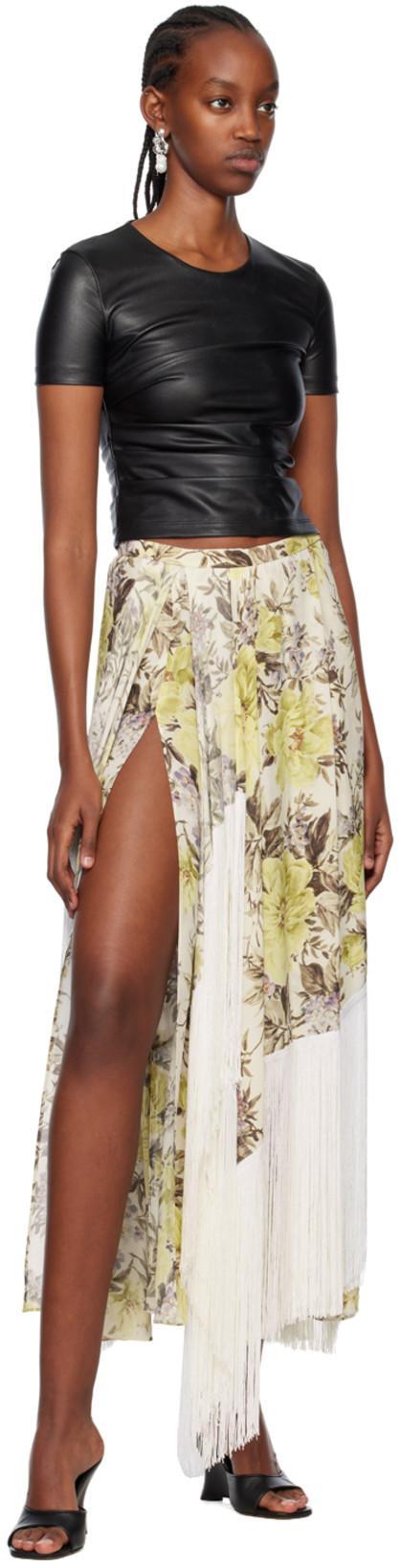 ACNE STUDIOS Floral-print Asymmetric Fringed Skirt In Beige