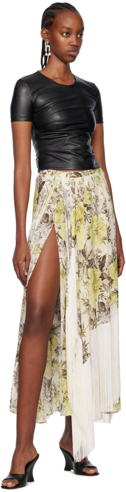 ACNE STUDIOS Floral-print Asymmetric Fringed Skirt In Beige