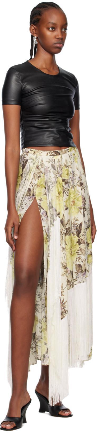 ACNE STUDIOS Floral-print Asymmetric Fringed Skirt In Beige