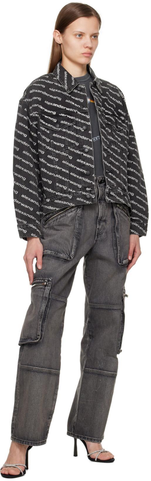 ALEXANDER WANG Denim Jacket With All-over Logo In Black