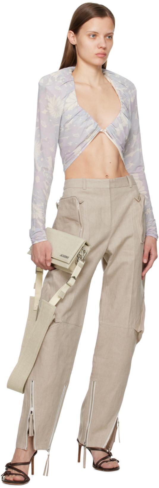 JACQUEMUS Goccia Cropped Floral-print Cupro-blend Top In Lavender