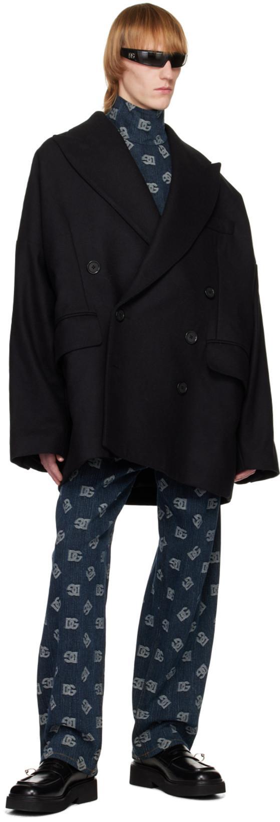 DOLCE & GABBANA Virgin Wool-cashmere-blend Detachable Lapel Classic Peacoat In Black