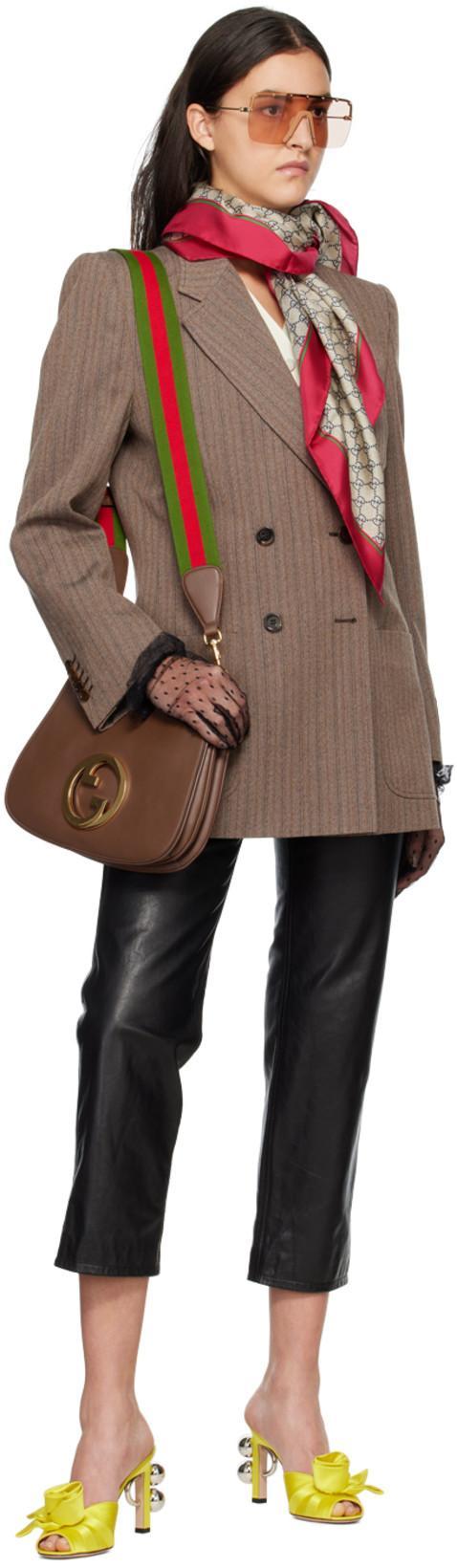 GUCCI Double Breasted Herringbone Wool Coat In Brown