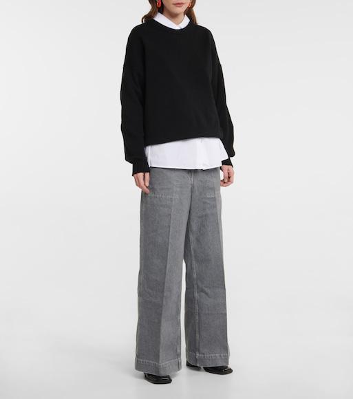 THE ROW Hover Wool Knit Crewneck Sweater In Black