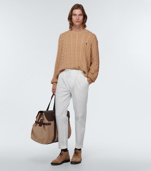 POLO RALPH LAUREN Beige Cable Knit Crewneck Sweater With Pony Embroidery On The Front In Wool And Cashmere Man In Nude