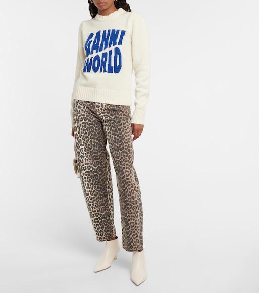 GANNI Wide-leg Animal Print High-rise Jeans With Belt Loops In Gray