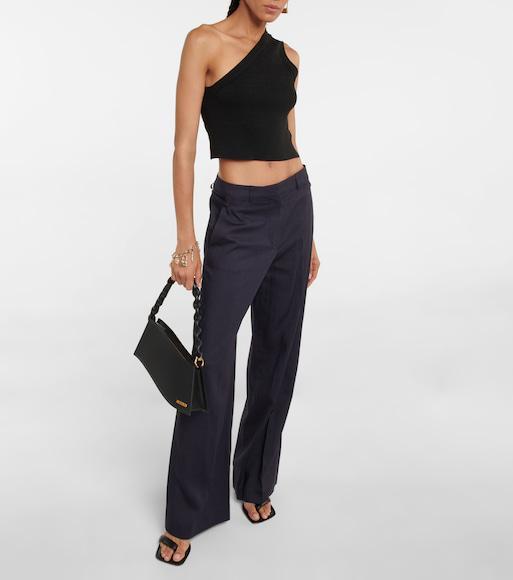 JACQUEMUS La Maille Ascu Asymmetric Knitted Crop Top In Black