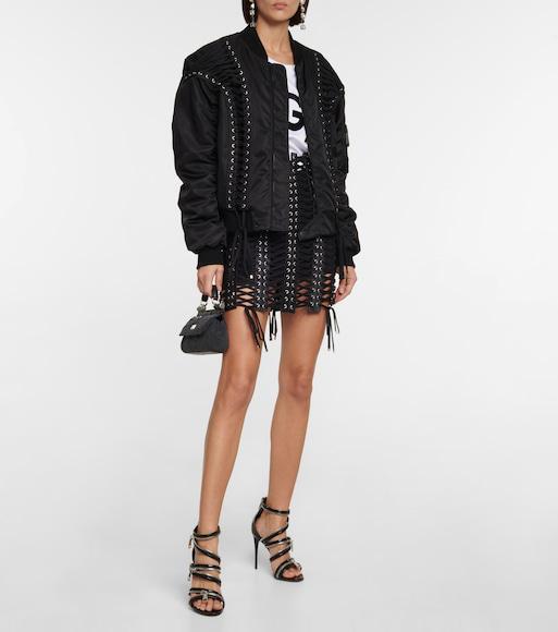 DOLCE & GABBANA Lace-up Technical Fabric Bomber Jacket In Black