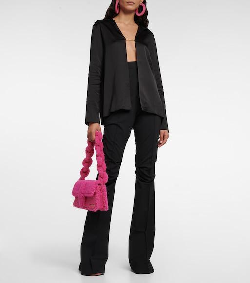 JACQUEMUS Gold Toned Logo Link Satin Shirt In Black