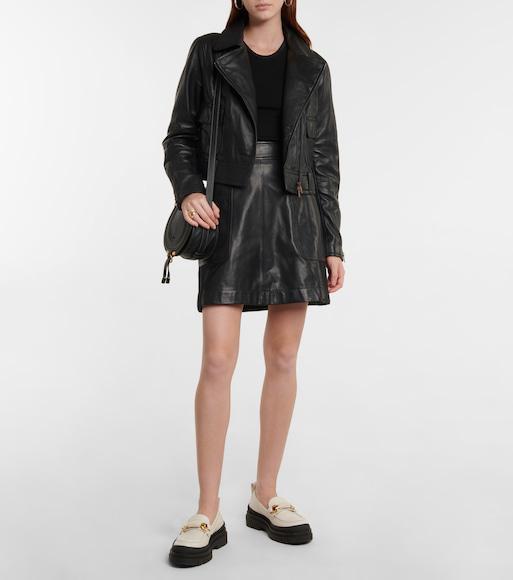 SEE BY CHLOÉ Cropped Wool-paneled Leather Biker Jacket In Black