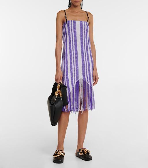 JW ANDERSON 2-tone Fringed Knit Midi Dress In Purple White