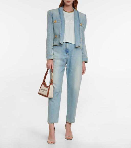 BALMAIN B-army Shoulder Canvas And Leather Bag In Sand