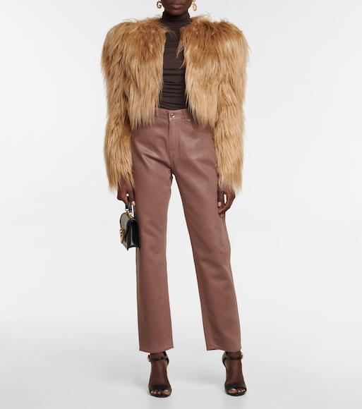 DOLCE & GABBANA Faux-fur Cropped Jacket In Brown