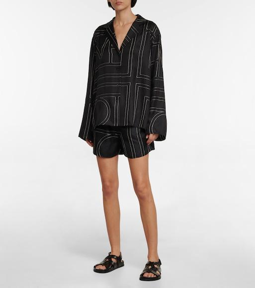 TOTÊME Toteme Monogram Silk Twill Pajama Shirt In Black