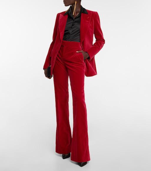 TOM FORD Mid-rise Flare-leg Velvet Pants In Red