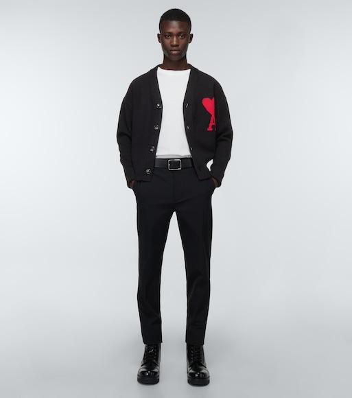 AMI ALEXANDRE MATTIUSSI Ami Wool Cardigan With Logo In Black