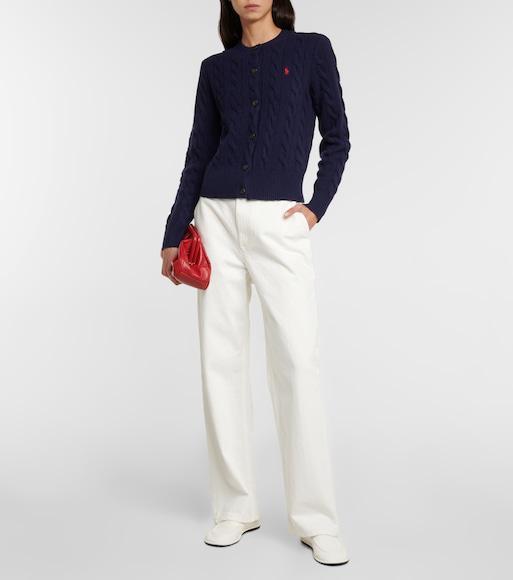 POLO RALPH LAUREN Cable-knit Cotton Crewneck Cardigan Clothing In Blue