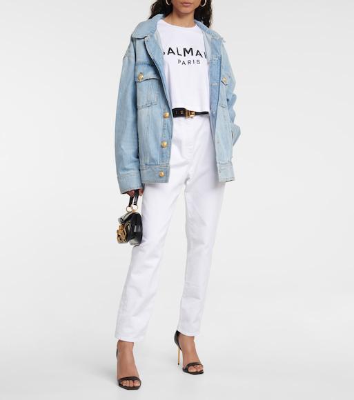 BALMAIN Logo-print Crop T-shirt In White