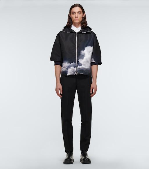 ALEXANDER MCQUEEN Long Sleeve Full Zip Storm Print Windbreaker In Blue