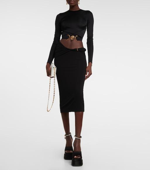 VERSACE Rolled High-rise Midi Skirt In 1b000 Black