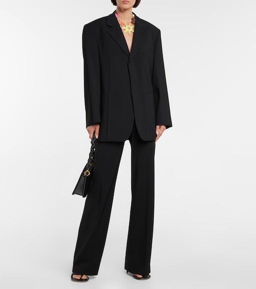 JACQUEMUS Tibau Asymmetric Double-breasted Grain De Poudre Wool Blazer In Black