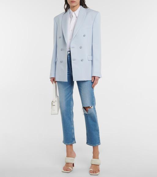 WARDROBE.NYC Wool Double Breasted Blazer With Peak Lapel In Light Blue