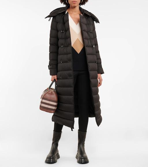 BURBERRY Womens Dark Birch Brown Chk Check-print Mini Woven And Leather Top-handle Bowling Bag