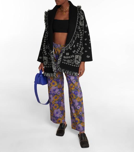 ALANUI Bandana Jacquard Cashmere Cardigan With Fringed Edges In Black