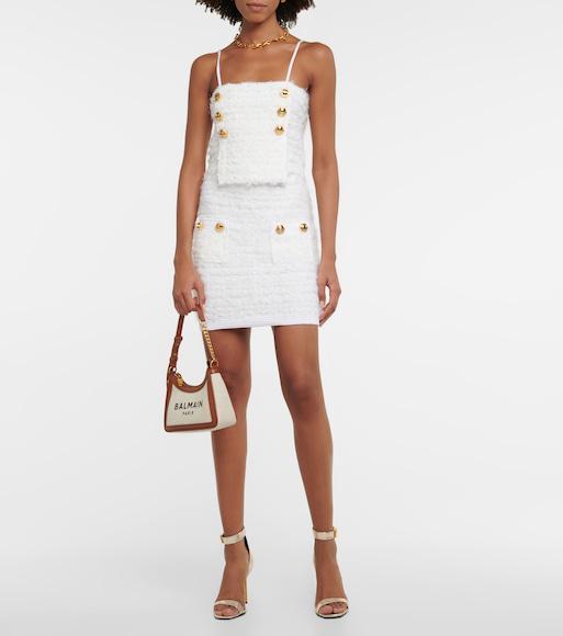 BALMAIN B-army Shoulder Canvas And Leather Bag In Sand