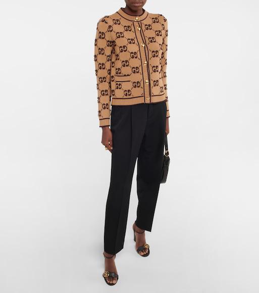 GUCCI Gg Jacquard Wool Bouclé Cardigan In Brown